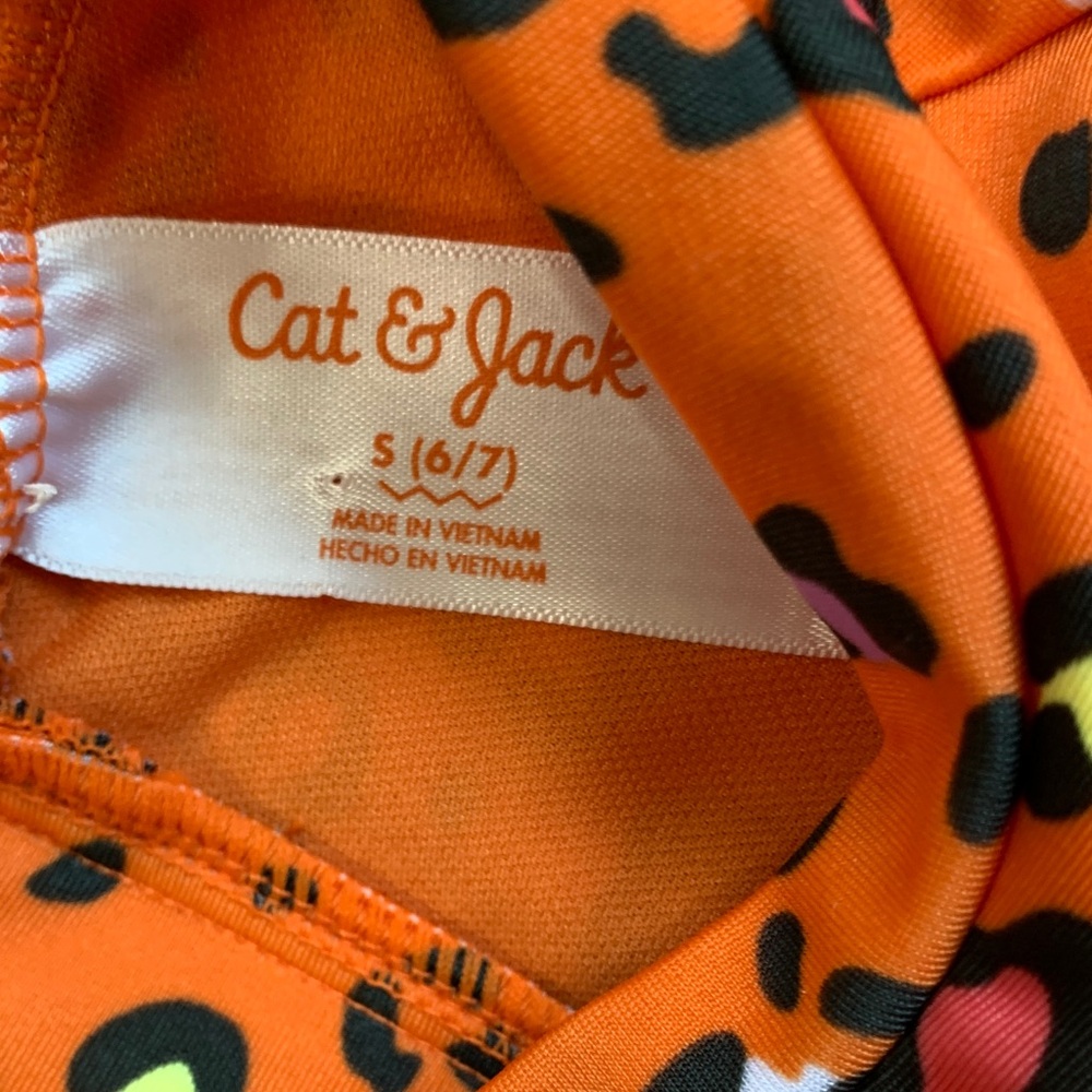NWT Cat & Jack Orange Leopard Print Long Sleeve One-Piece Swimsuit Size Small - Picture 4 of 6